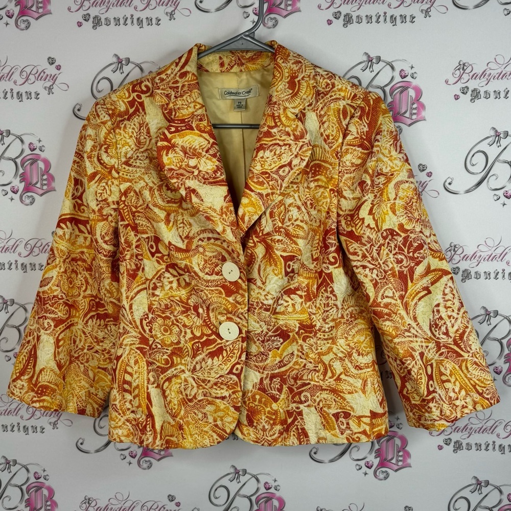 Coldwater Creek blazer embroidered paisley floral Red and Yellow Paisley Blazer